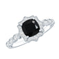 Vintage Inspired Black Onyx and Diamond Halo Engagement Ring