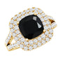 Vintage Style Cushion Cut Black Onyx and Diamond Double Halo Engagement Ring