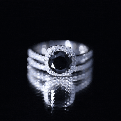 Round Cut Black Onyx Bridal Wedding Ring Set with Moissanite