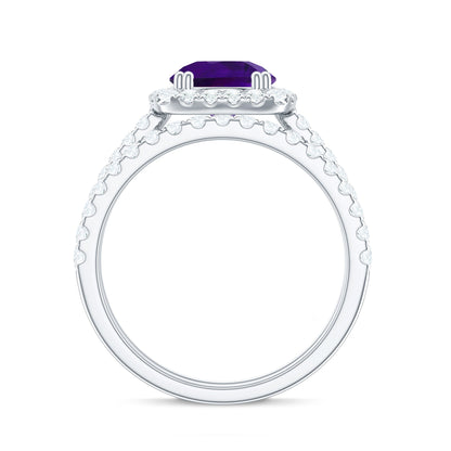 Real 1.2 Carat Amethyst Wedding Engagement Ring Set with Moissanite