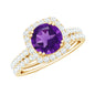 Real 1.2 Carat Amethyst Wedding Engagement Ring Set with Moissanite