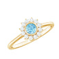 Real Round Aquamarine and Diamond Halo Promise Ring
