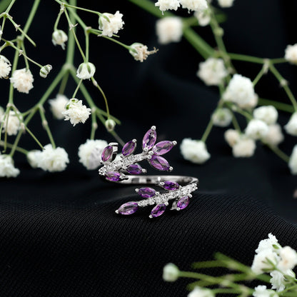 Nature Inspired Amethyst Diamond Cocktail Ring