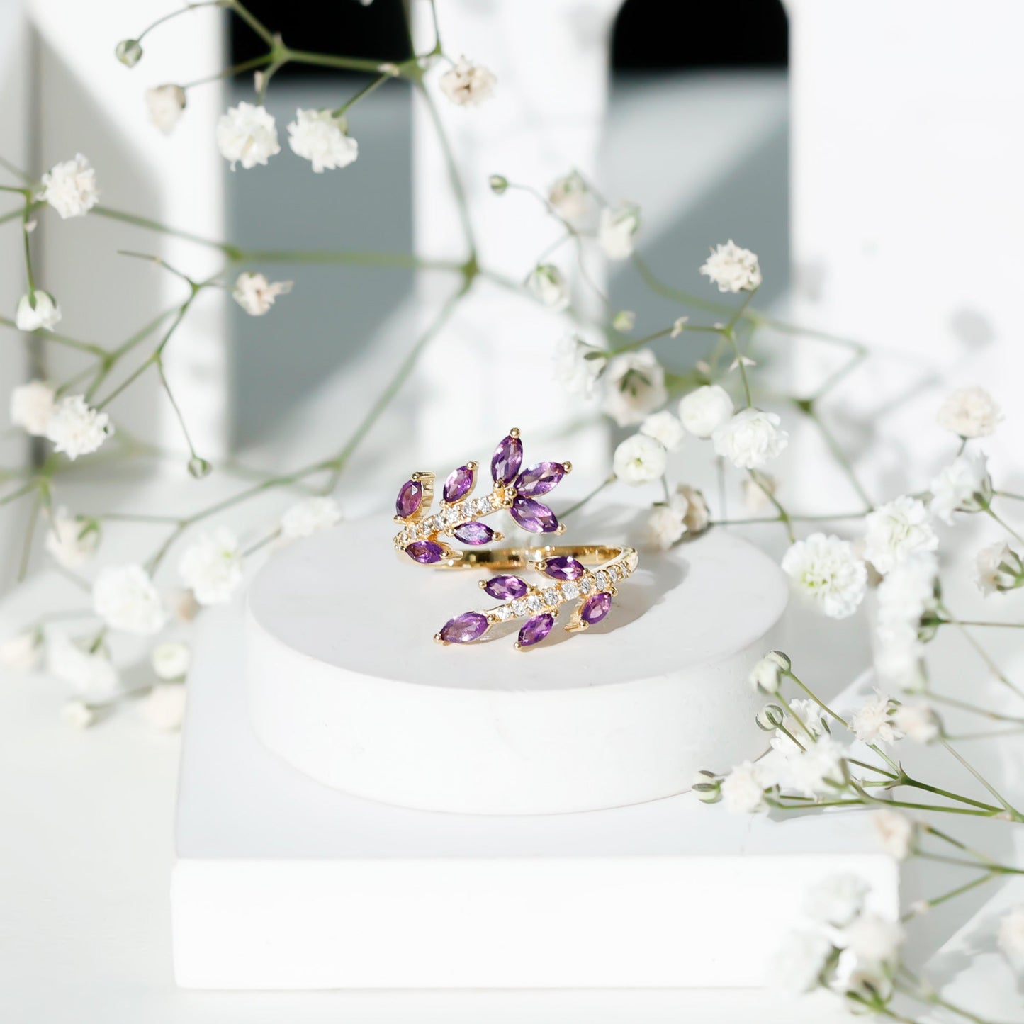 Nature Inspired Amethyst Diamond Cocktail Ring