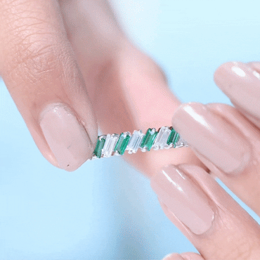 Certified Baguette Lab Grown Emerald Wedding Anniversary Band Ring