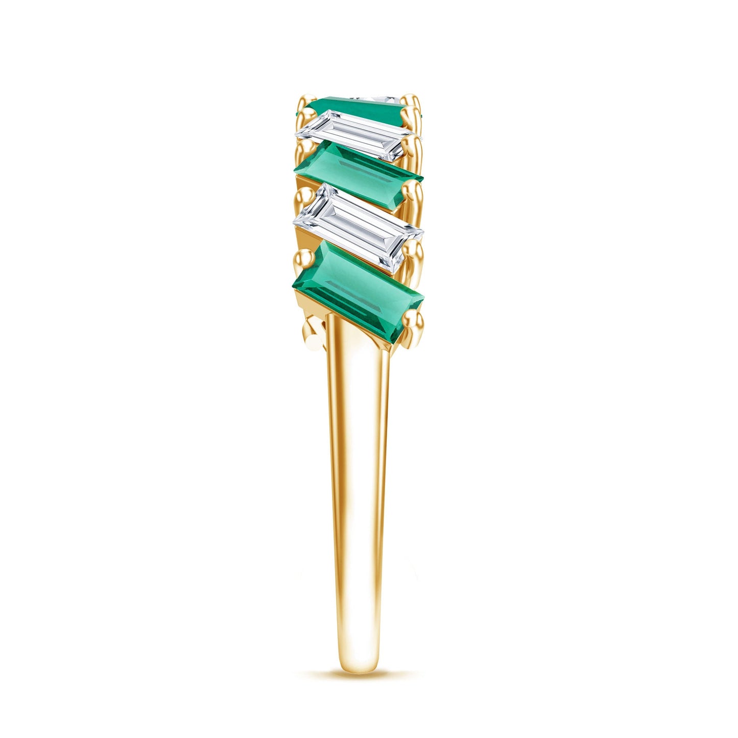 Certified Baguette Lab Grown Emerald Wedding Anniversary Band Ring