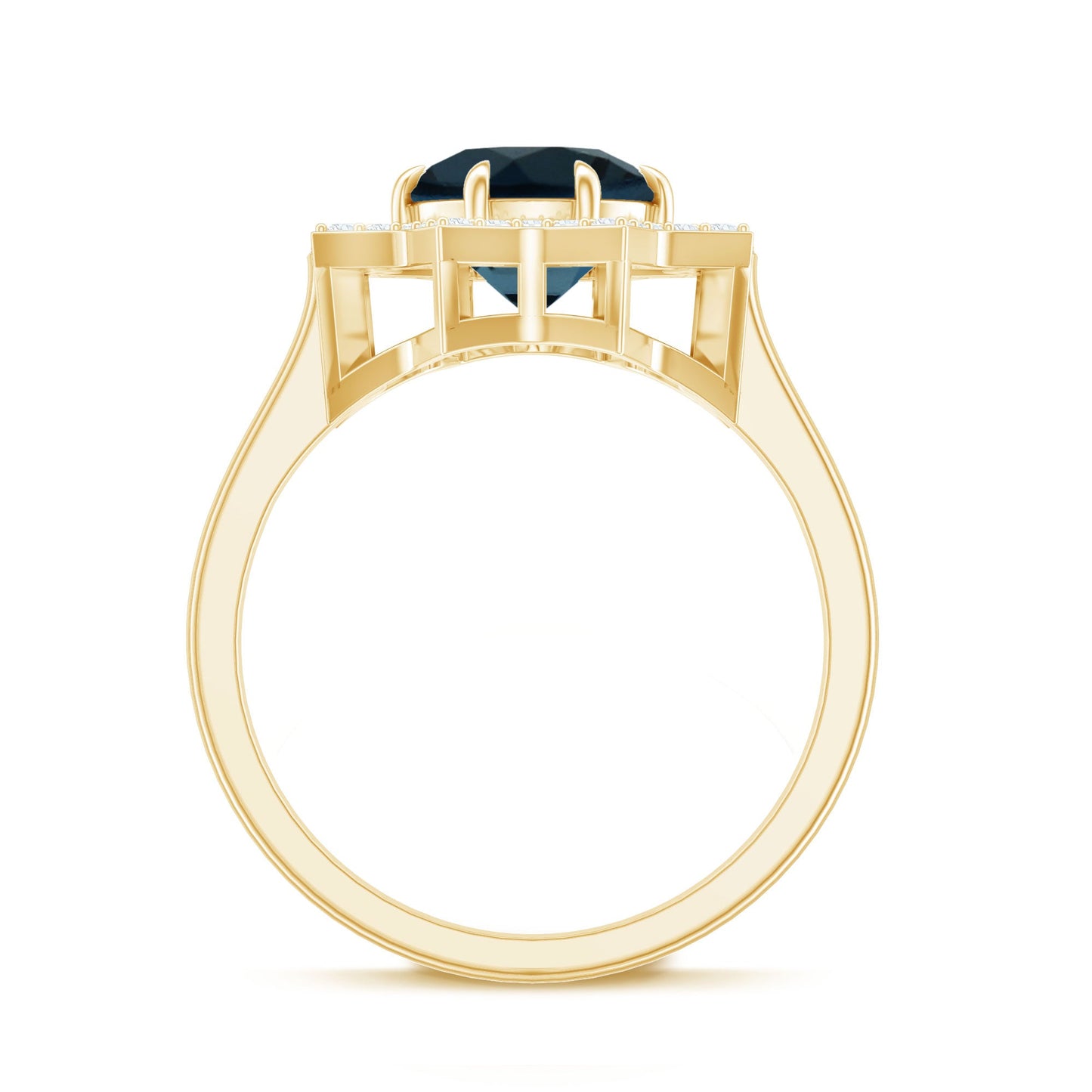 Round Cut London Blue Topaz Cocktail Halo Ring with Diamonds