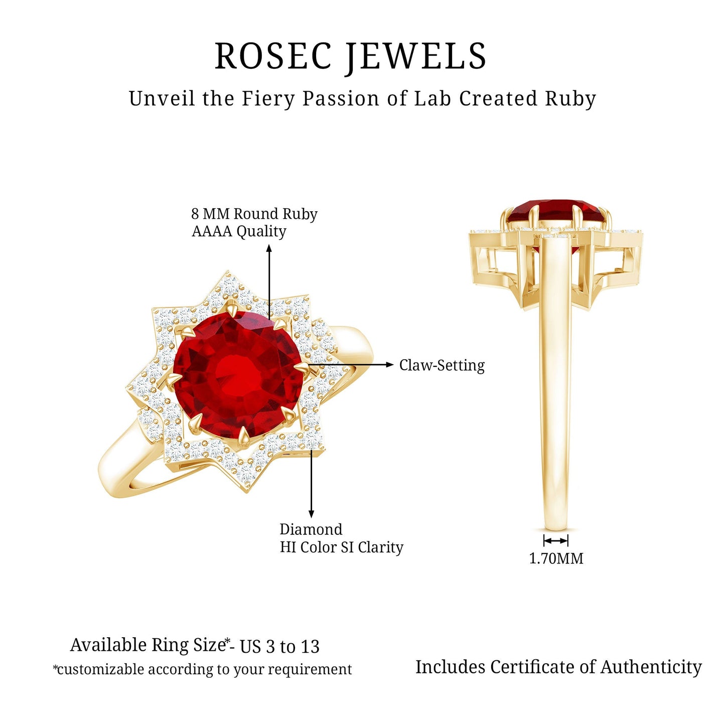 Round Cut Lab Created Ruby and Diamonds Statement Ring