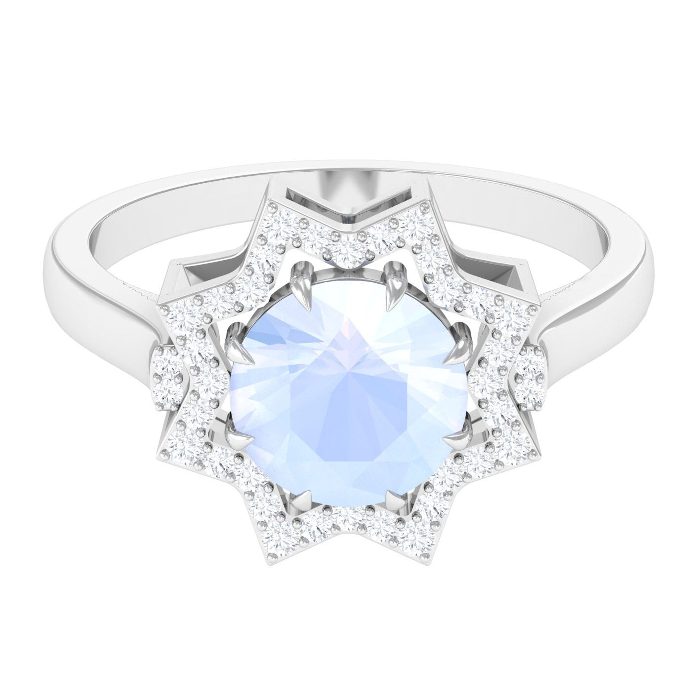 0.8 Carat Moonstone Star Shape Engagement Ring with Diamond