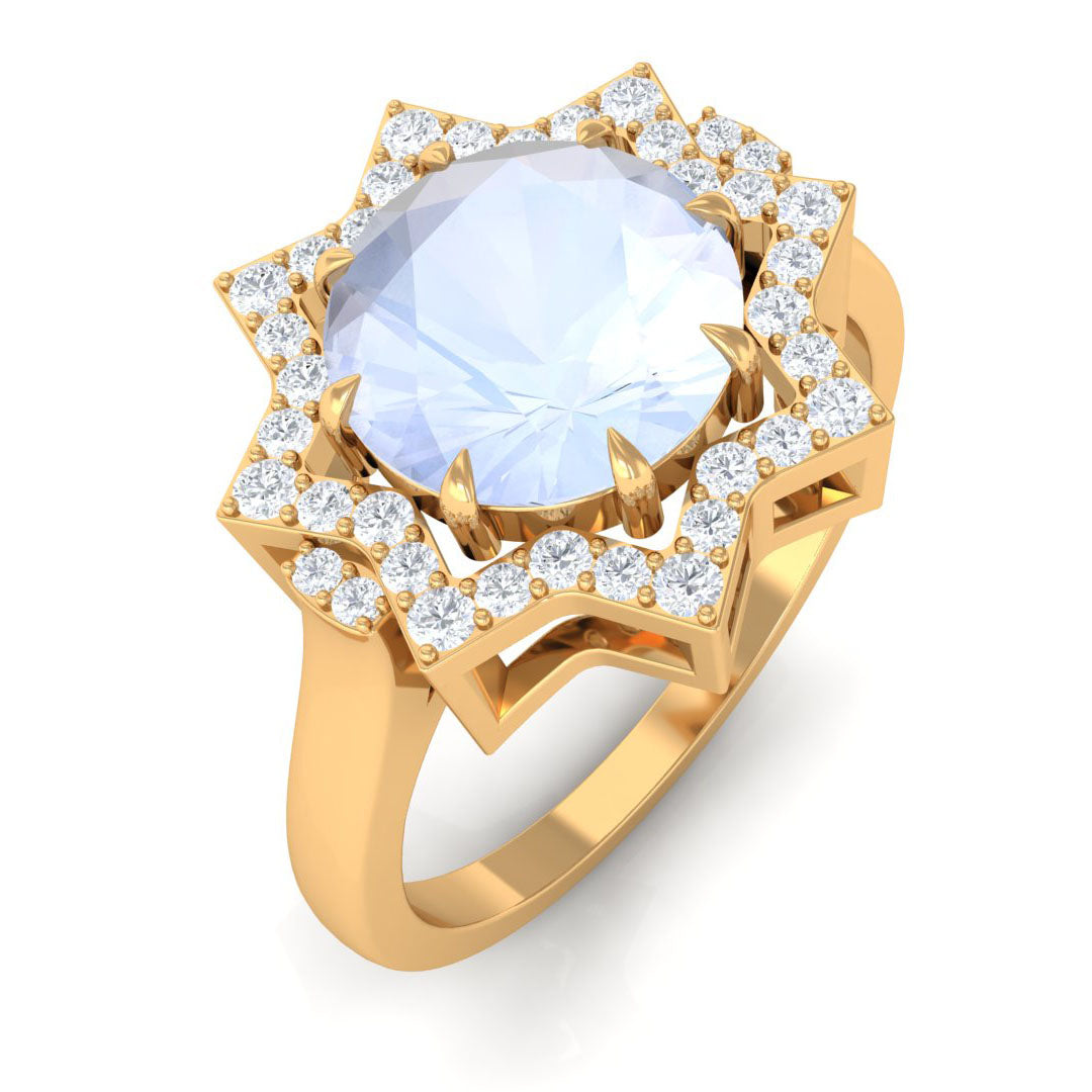 0.8 Carat Moonstone Star Shape Engagement Ring with Diamond