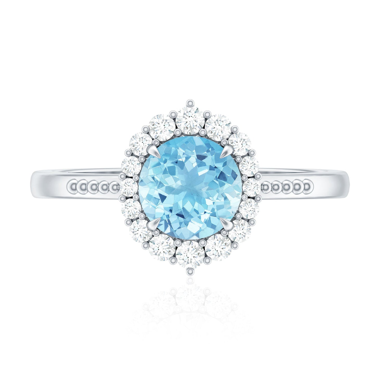 Natural 0.8 Carat Aquamarine Halo Engagement Ring with Diamond