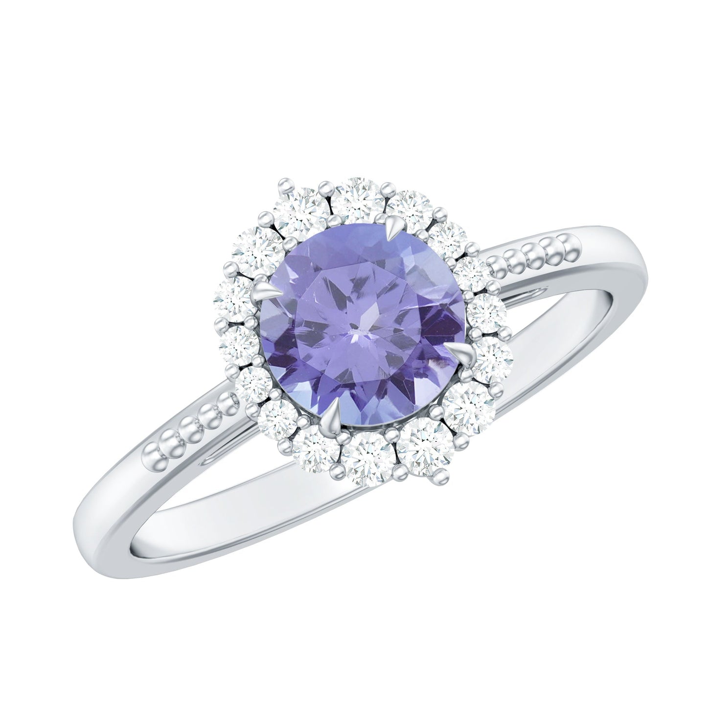 Natural Blue Tanzanite Engagement Ring with Diamond Halo