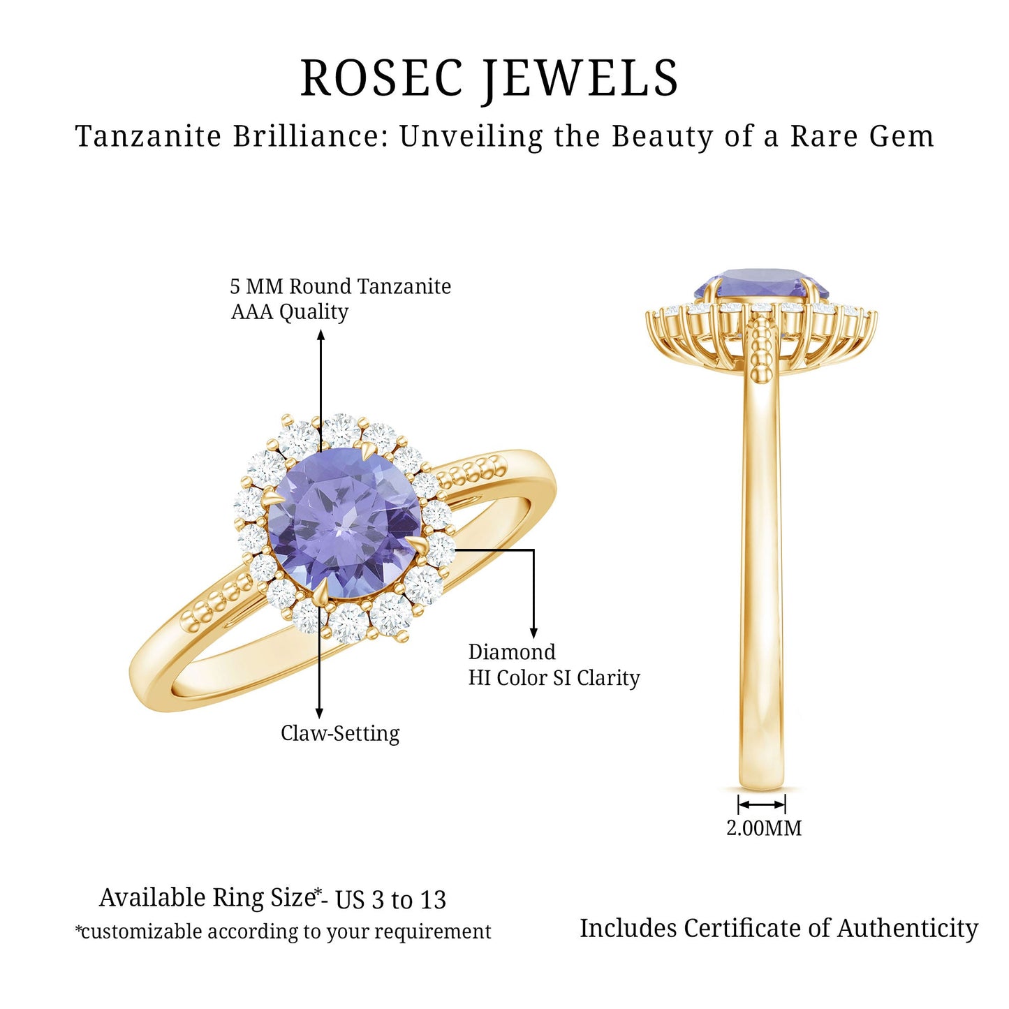 Natural Blue Tanzanite Engagement Ring with Diamond Halo