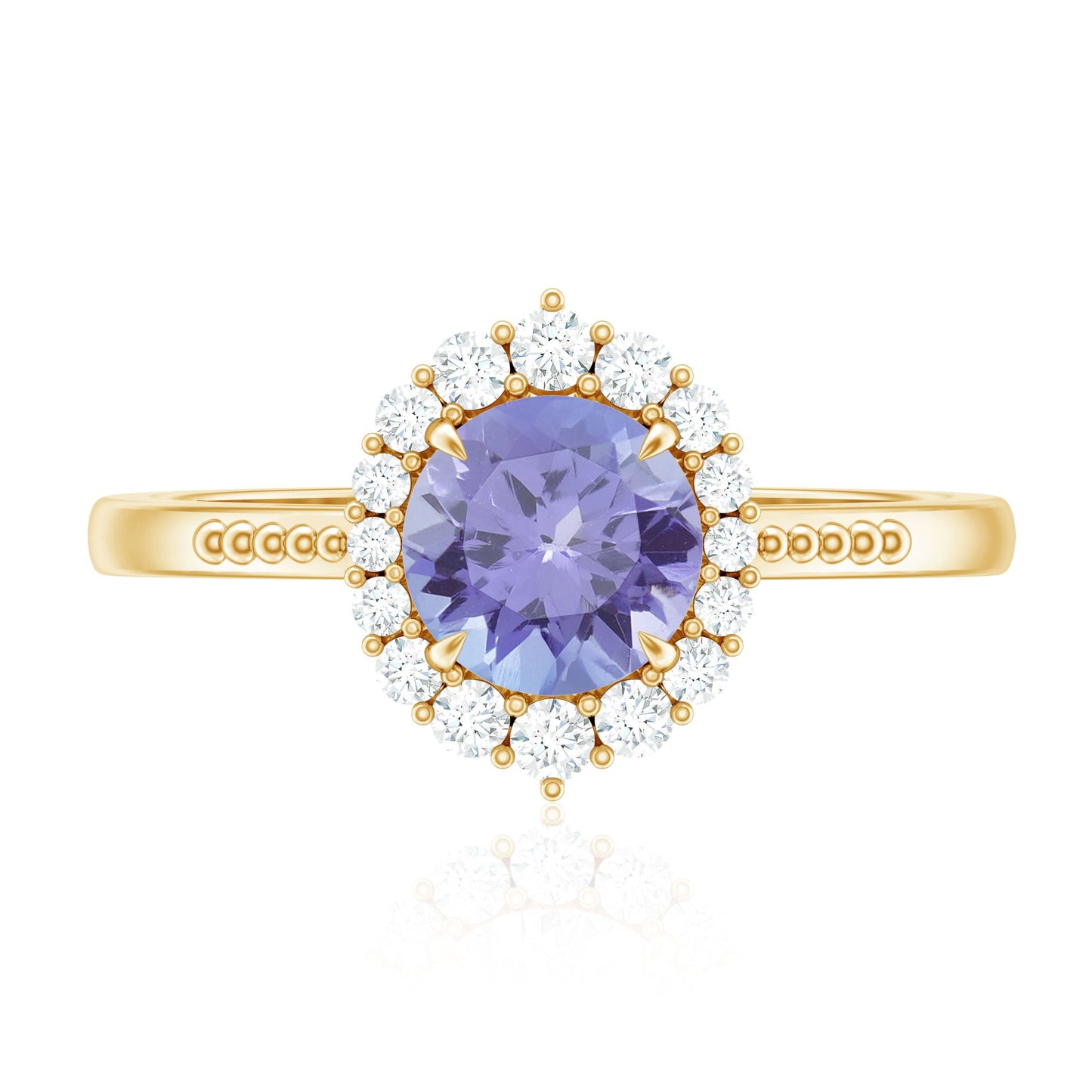 Natural Blue Tanzanite Engagement Ring with Diamond Halo
