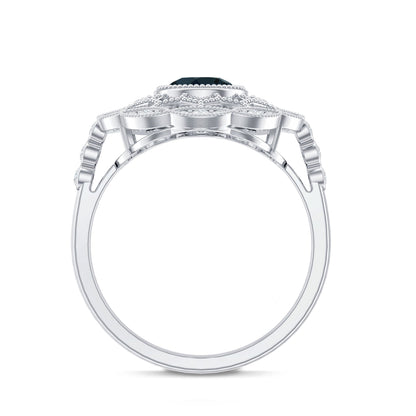 Genuine London Blue Topaz and Diamond Statement Ring with Beaded Details
