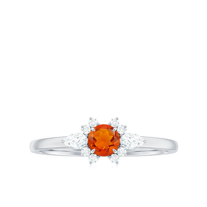 Claw Set Round Fire Opal and Diamond Promise Ring