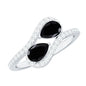 Pear Cut Black Onyx Two Stone Engagement Ring with Diamond