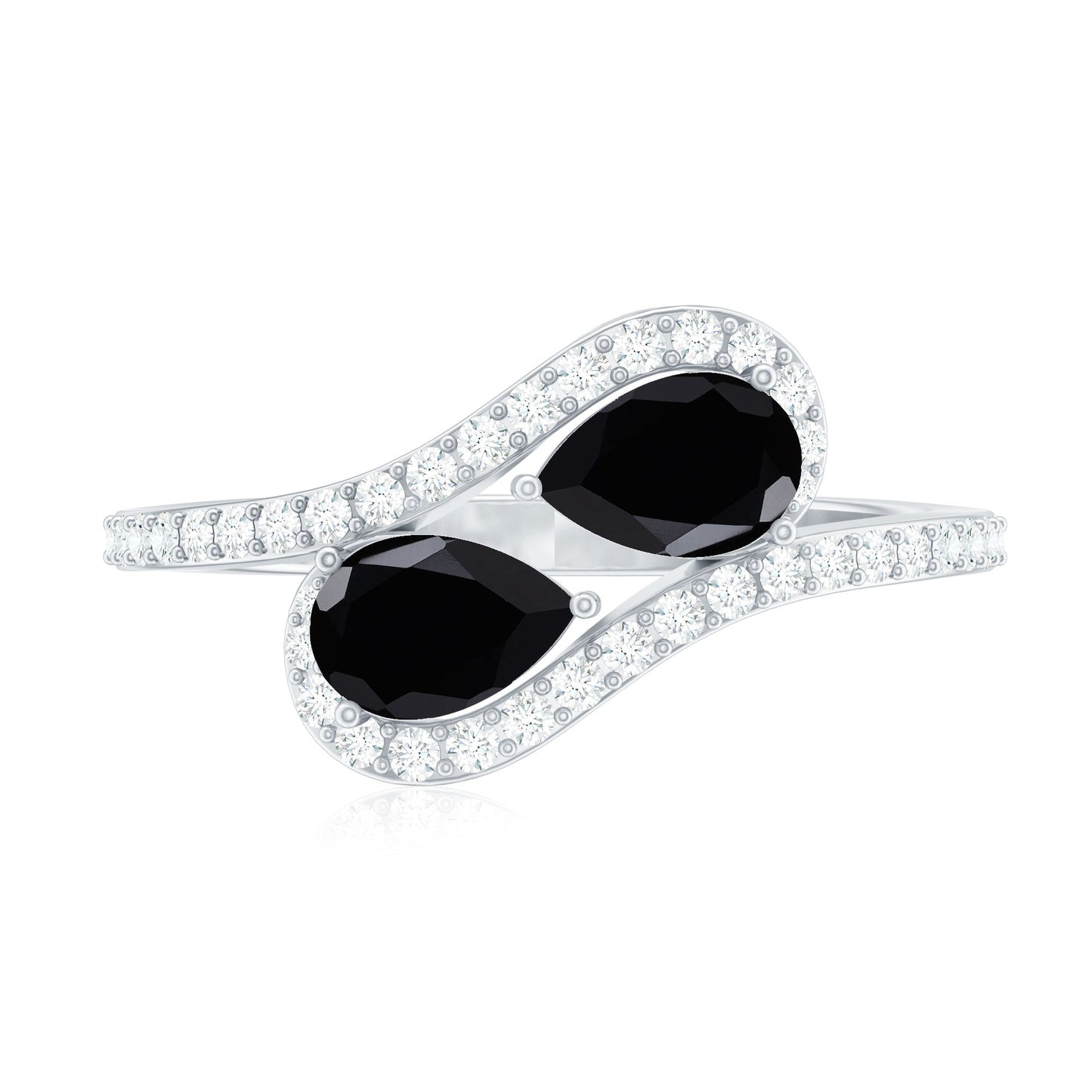 Pear Cut Black Onyx Two Stone Engagement Ring with Diamond