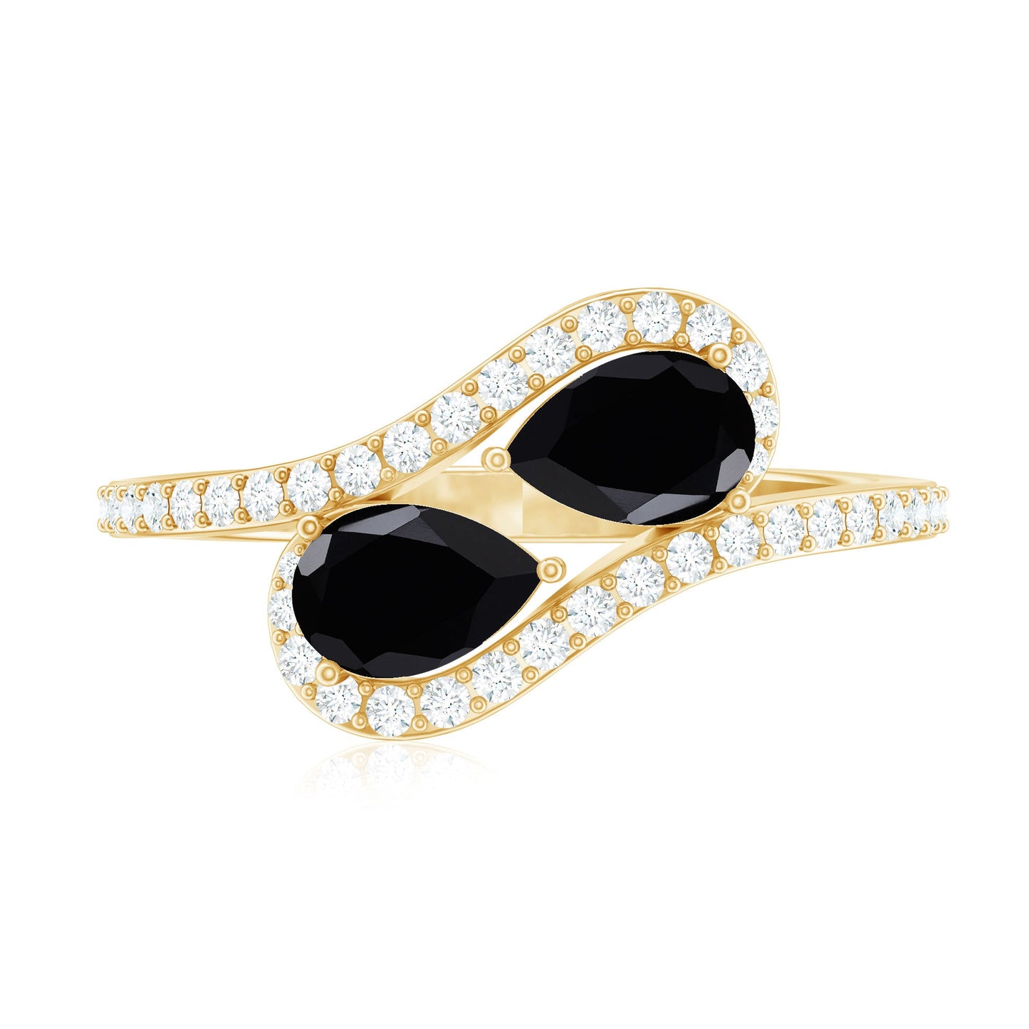 Pear Cut Black Onyx Two Stone Engagement Ring with Diamond