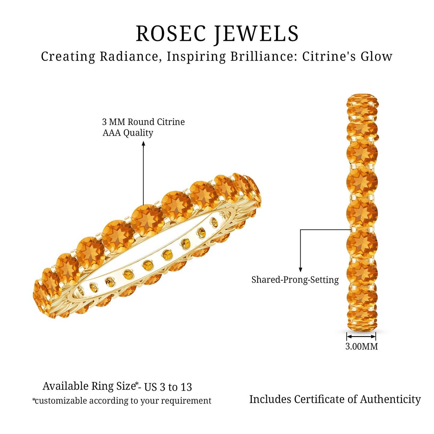 Round Citrine Simple Full Eternity Band Ring