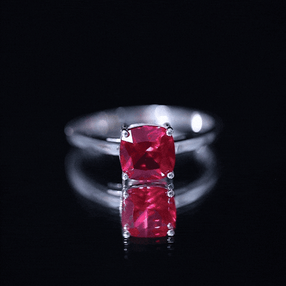 Solitaire 2 Carat Cushion Cut Lab Grown Ruby Engagement Ring