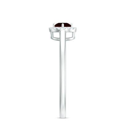 Natural Garnet Promise Ring with Diamond Halo