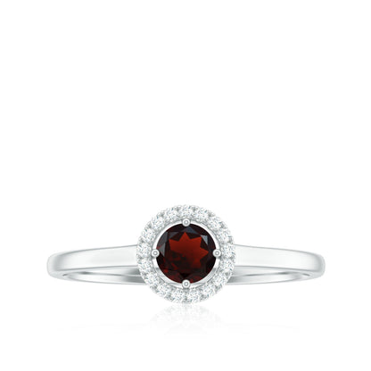 Natural Garnet Promise Ring with Diamond Halo