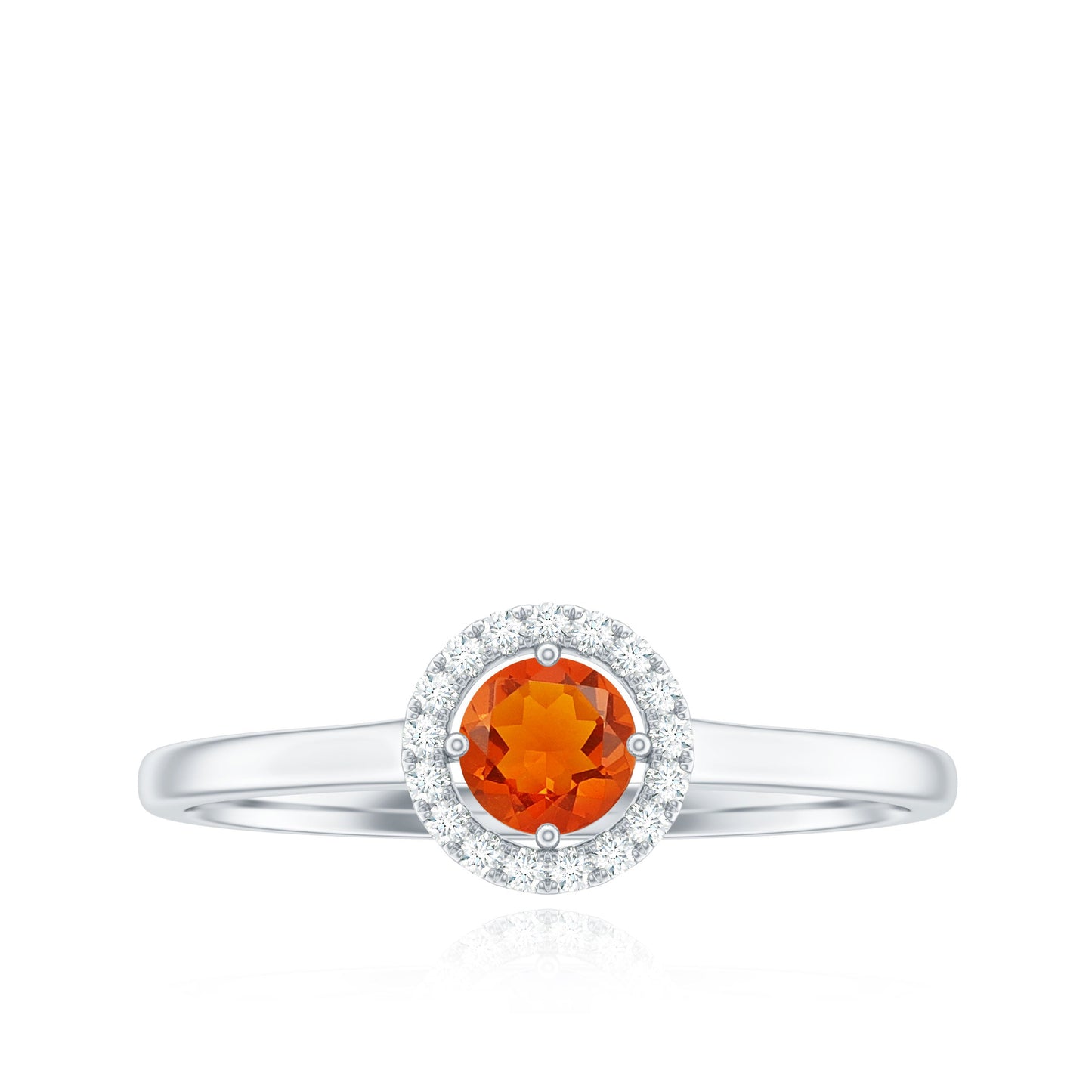Natural Fire Opal Promise Ring with Diamond Halo