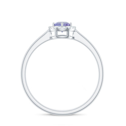 Genuine Tanzanite Promise Ring with Diamond Halo