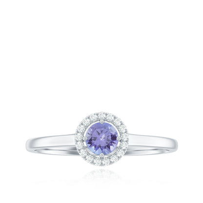 Genuine Tanzanite Promise Ring with Diamond Halo