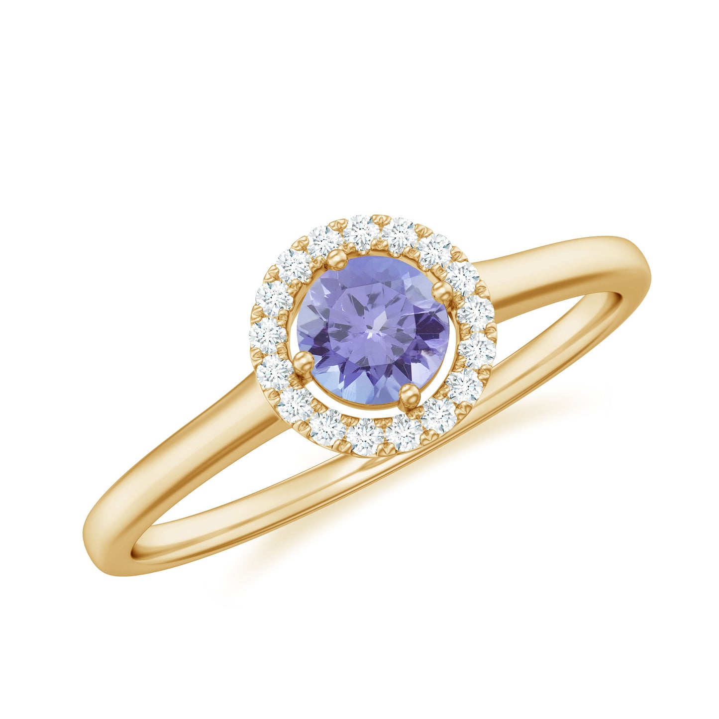 Genuine Tanzanite Promise Ring with Diamond Halo