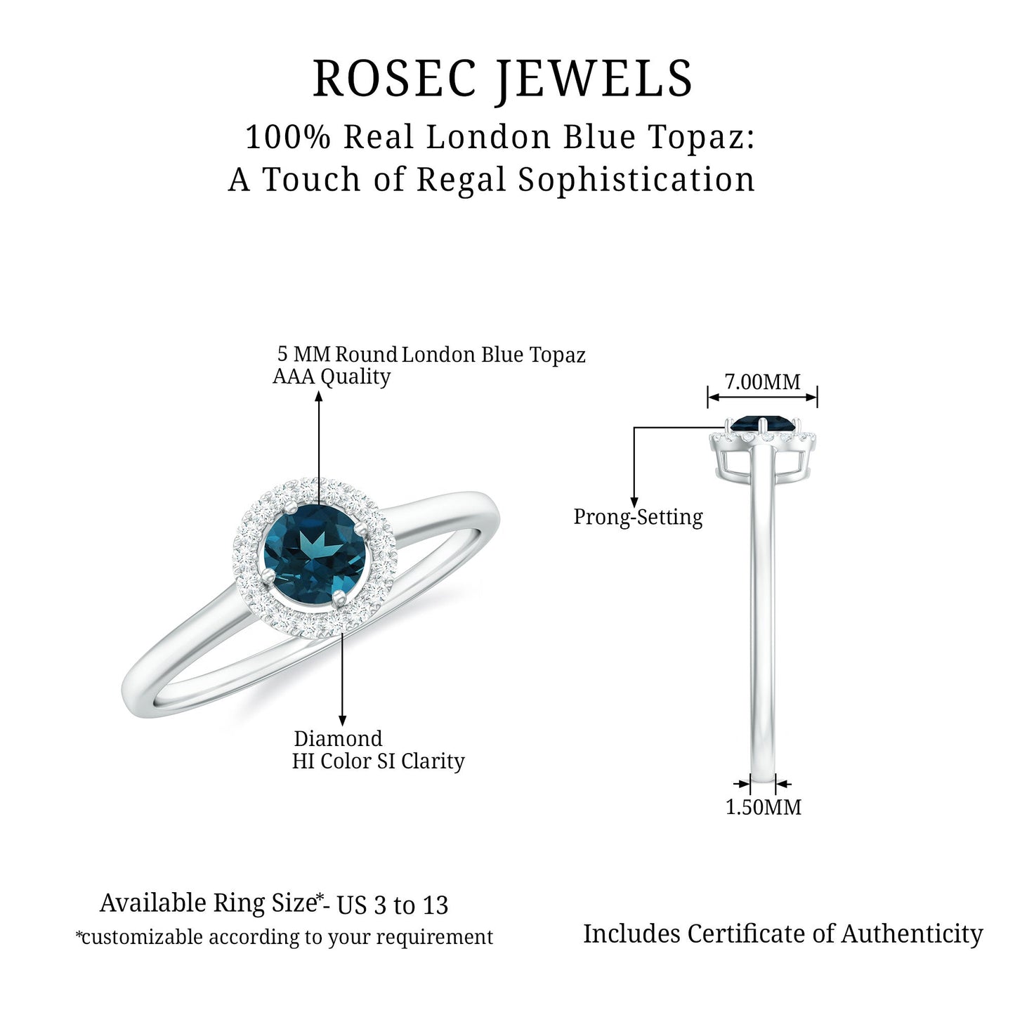 0.6 Carat London Blue Topaz Promise Ring with Diamond Halo
