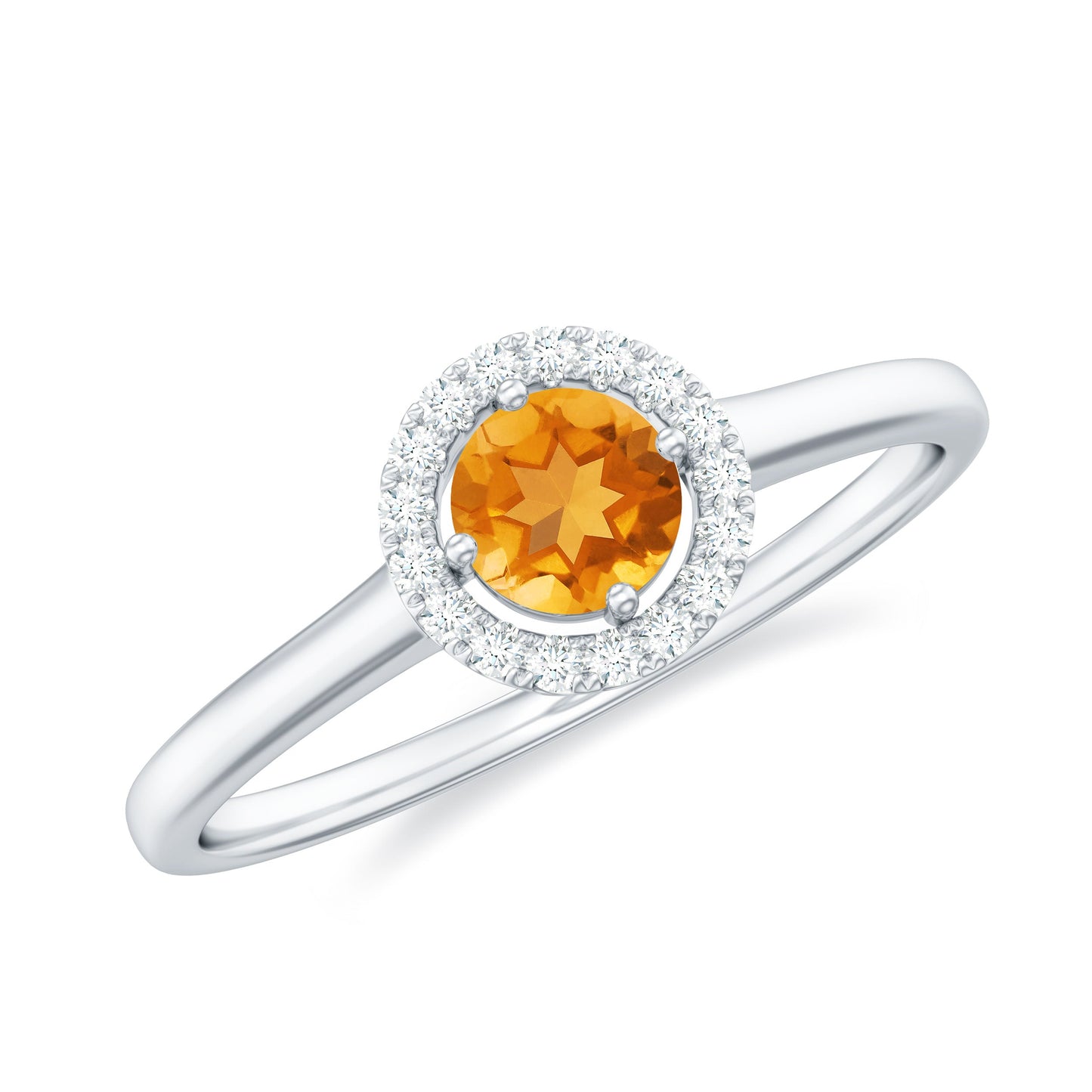 Certified Natural Citrine Promise Ring with Diamond Halo