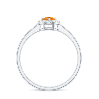 Certified Natural Citrine Promise Ring with Diamond Halo