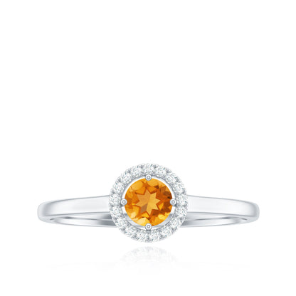 Certified Natural Citrine Promise Ring with Diamond Halo