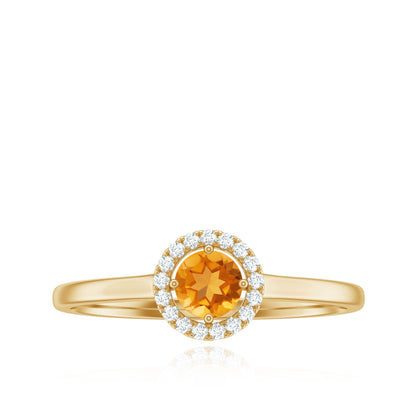 Certified Natural Citrine Promise Ring with Diamond Halo