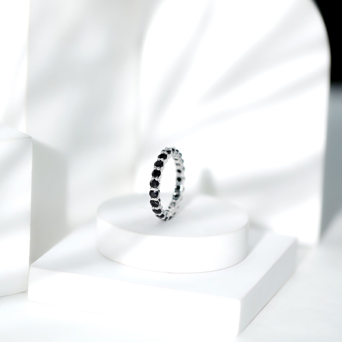 Certified Round Black Spinel Eternity Wedding Band