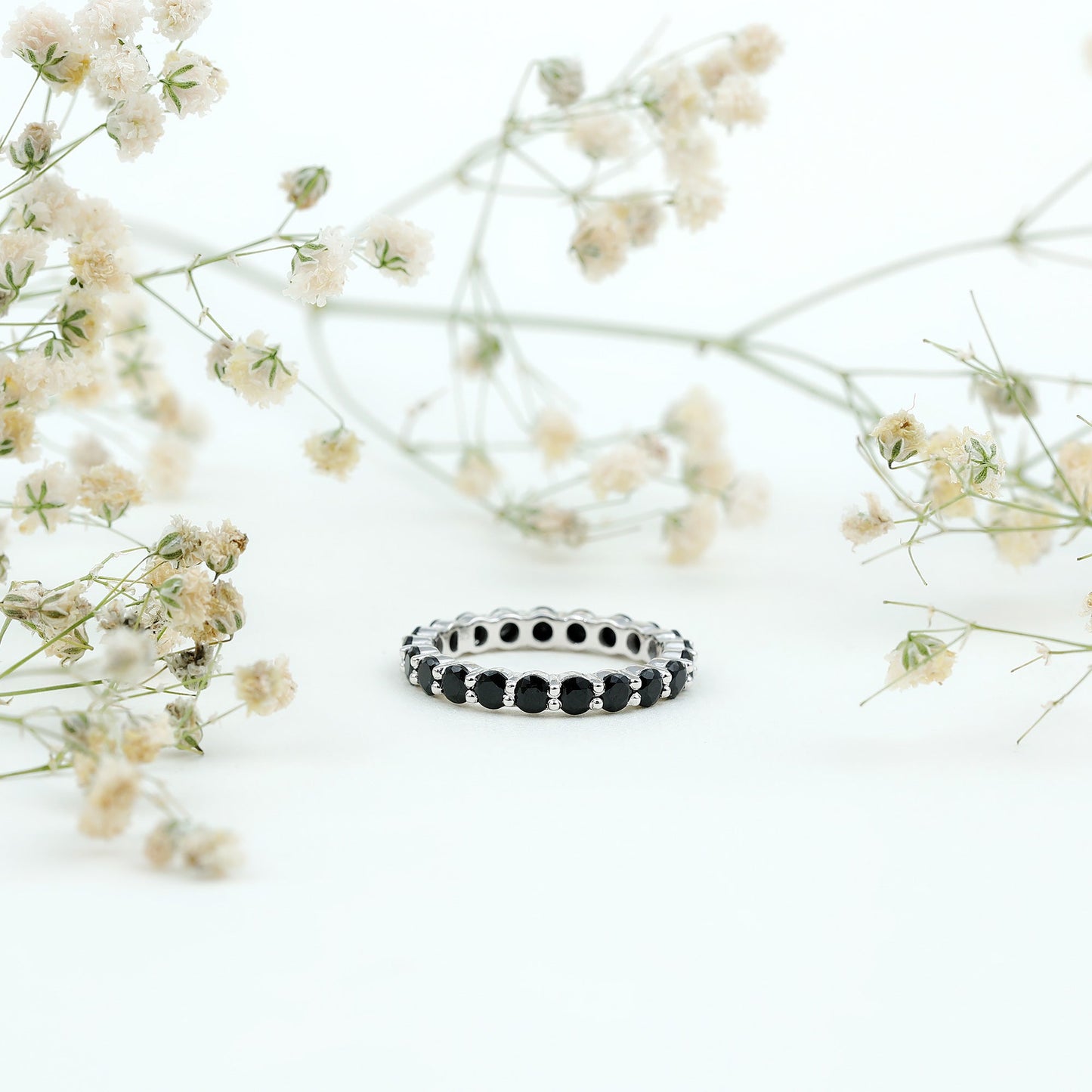 Certified Round Black Spinel Eternity Wedding Band