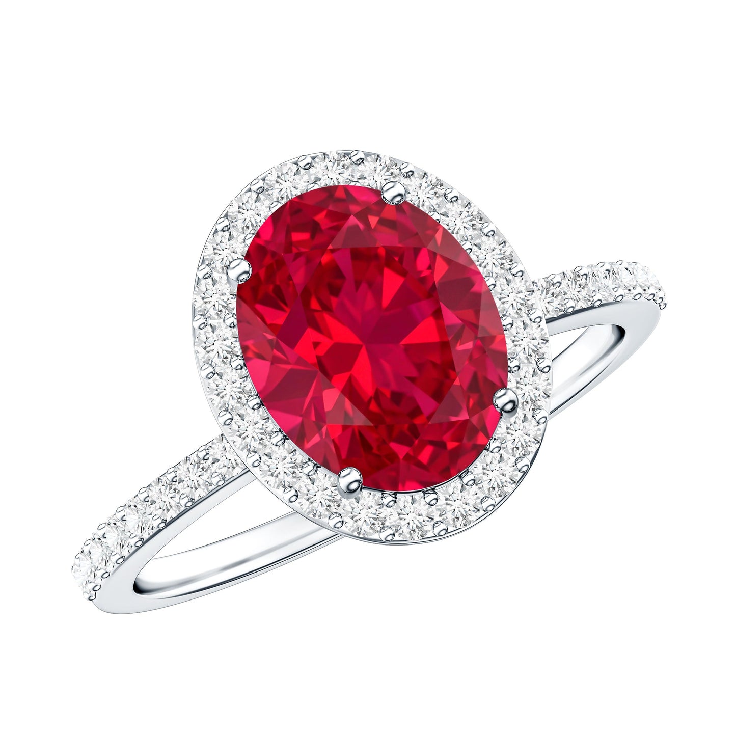 Classic Lab Grown Ruby Oval Engagement Ring with Diamond Halo