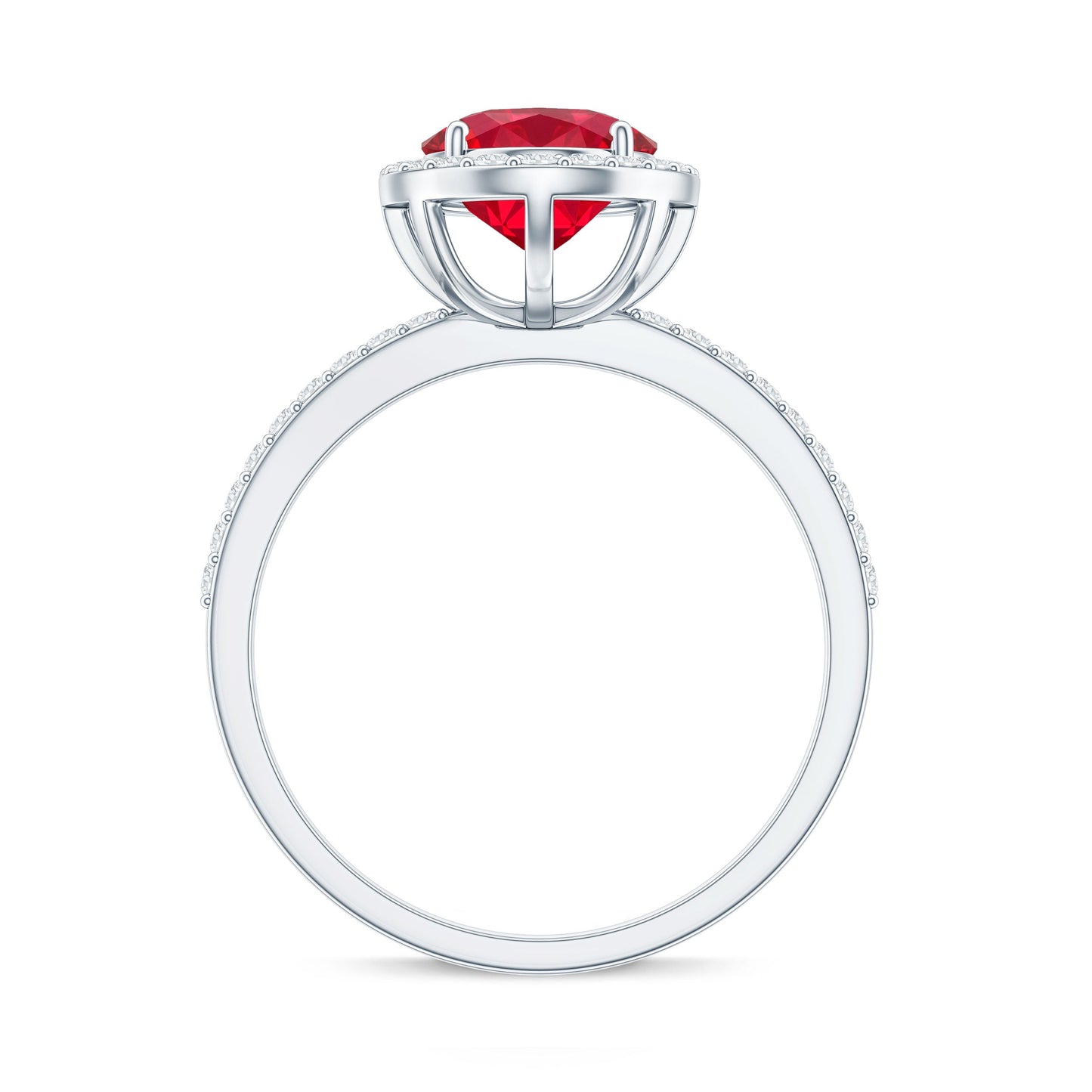 Classic Lab Grown Ruby Oval Engagement Ring with Diamond Halo