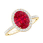 Classic Lab Grown Ruby Oval Engagement Ring with Diamond Halo