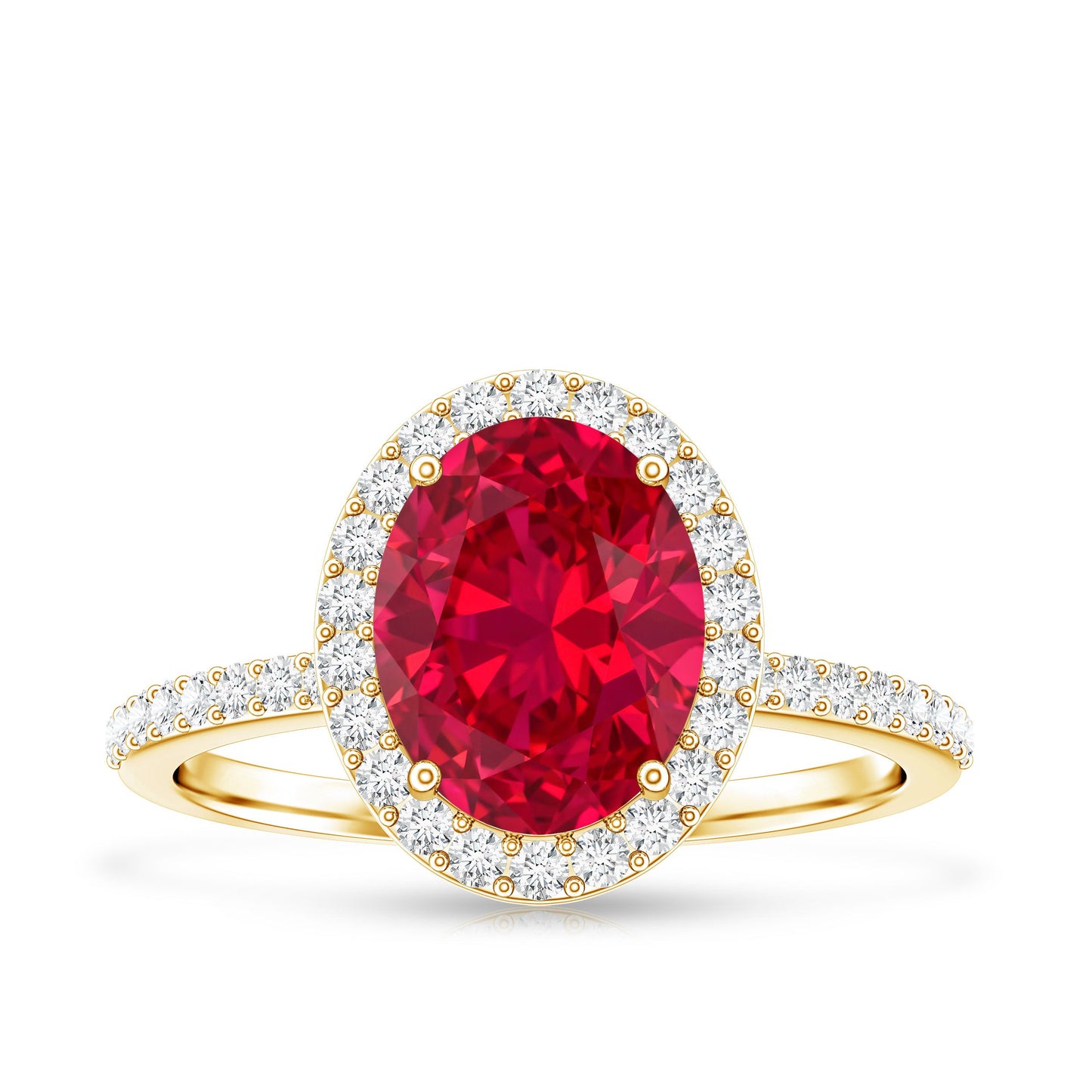 Classic Lab Grown Ruby Oval Engagement Ring with Diamond Halo