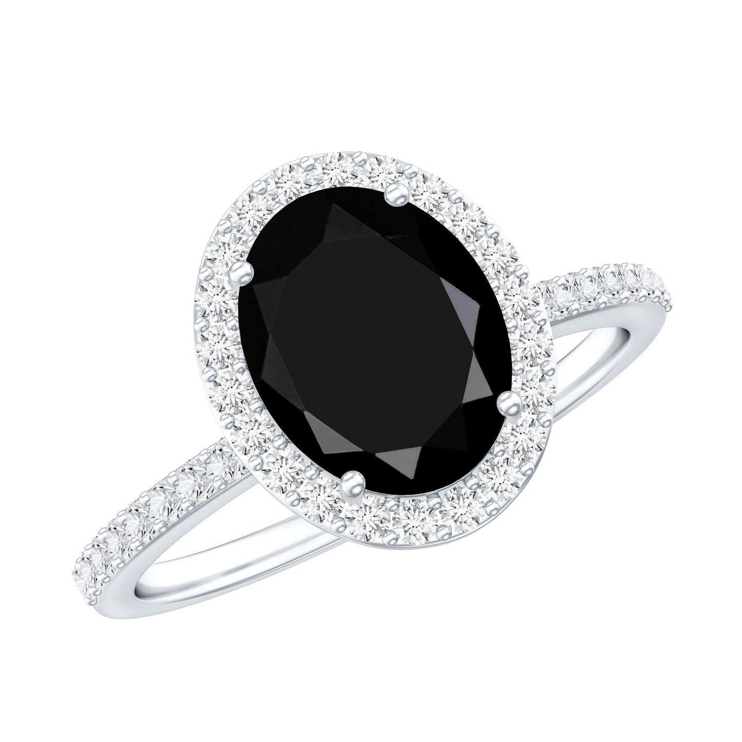 Certified 4.2 Carat Lab Grown Black and White Diamond Oval Engagement Ring with Halo