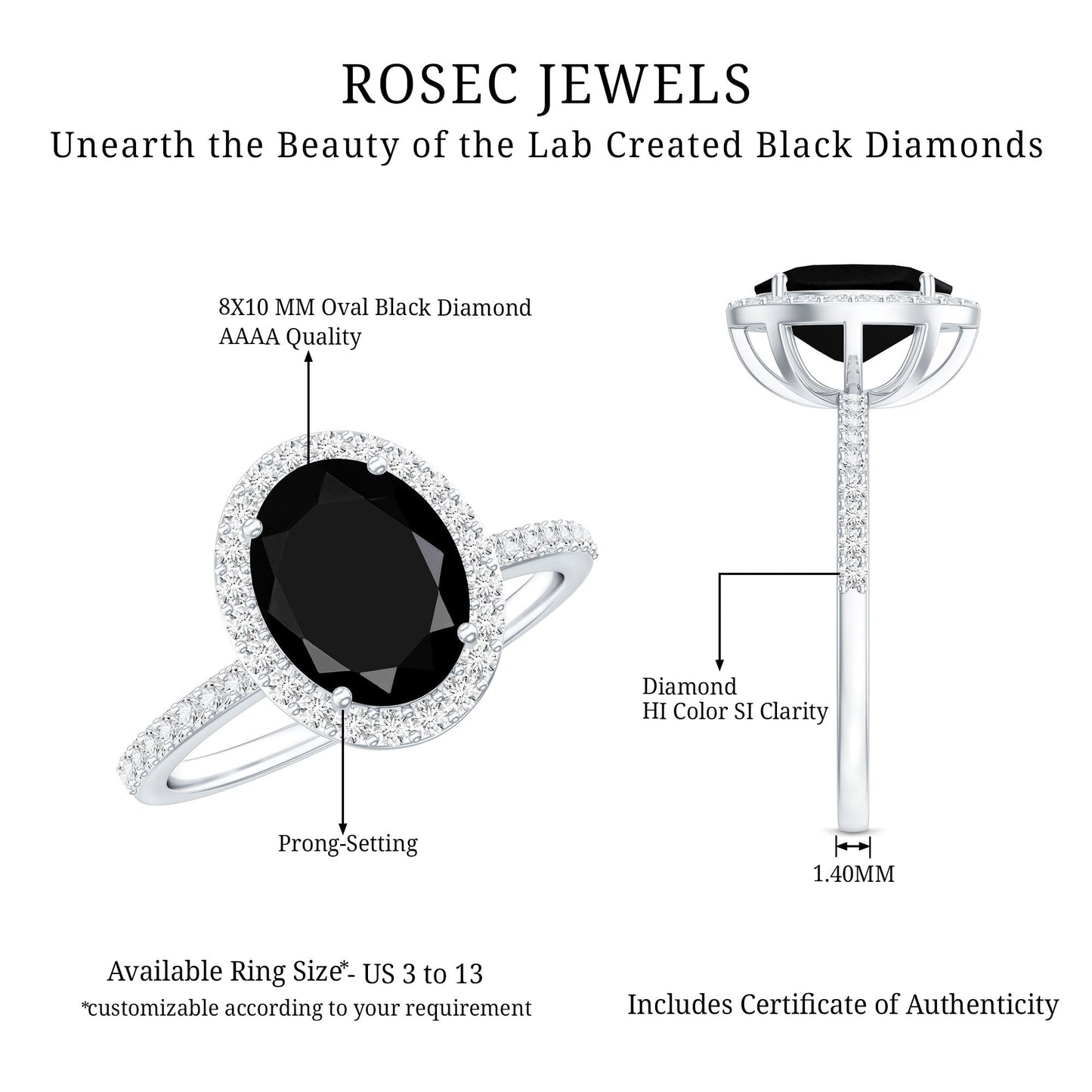 Certified 4.2 Carat Lab Grown Black and White Diamond Oval Engagement Ring with Halo