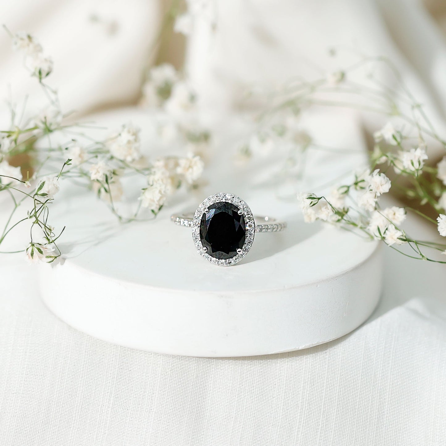 Certified 4.2 Carat Lab Grown Black and White Diamond Oval Engagement Ring with Halo