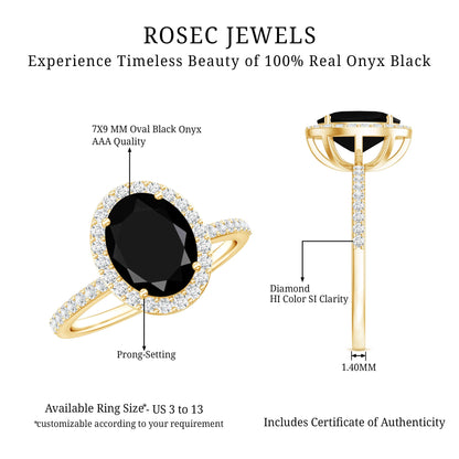 1.7 Carat Oval Cut Black Onyx Diamond Engagement Ring with Certificate