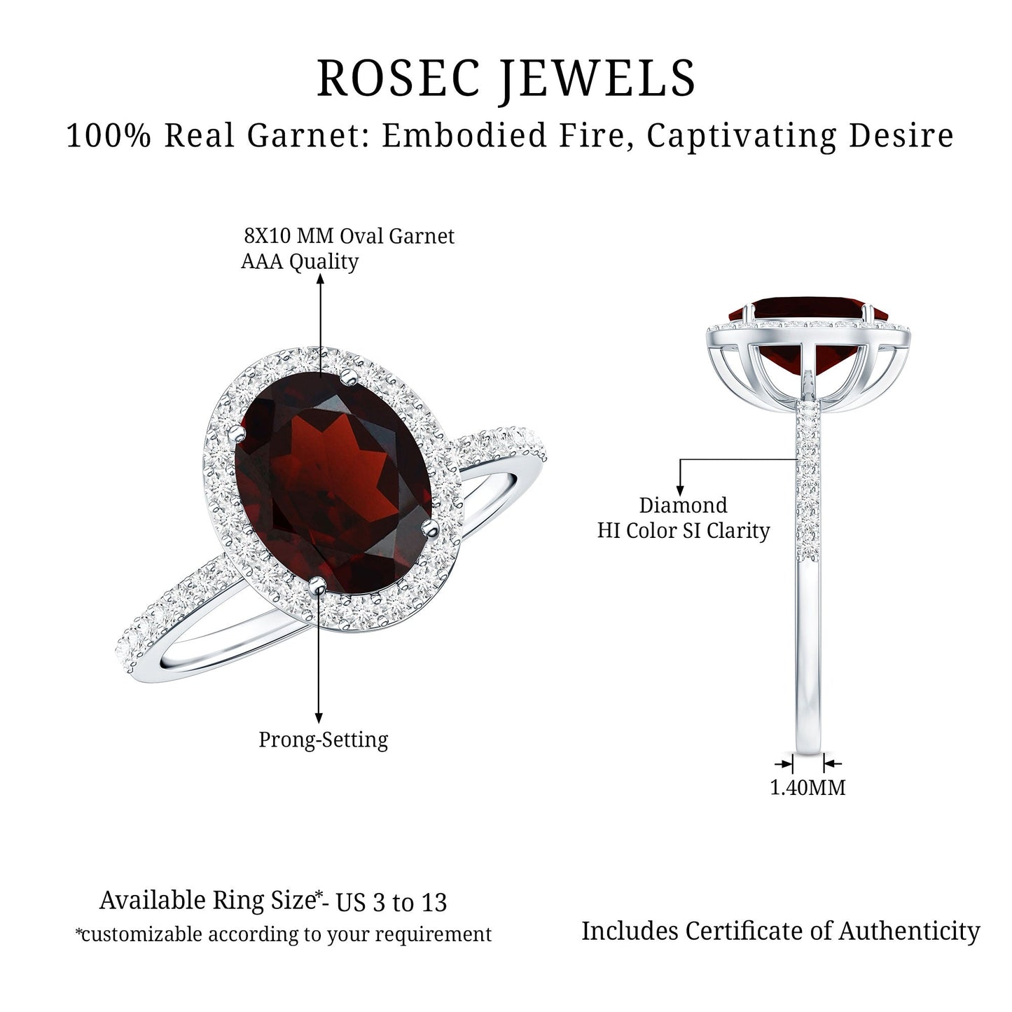 Certified Real 3.6 Carat Garnet Oval Engagement Ring with Diamond Halo