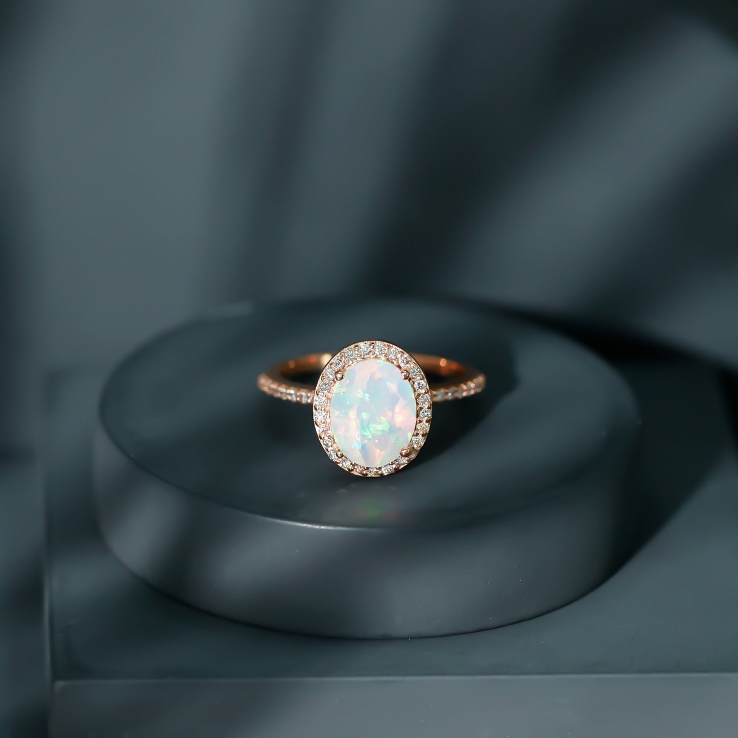 Certified Real 1.3 Carat Ethiopian Opal Engagement Ring with Diamond Halo