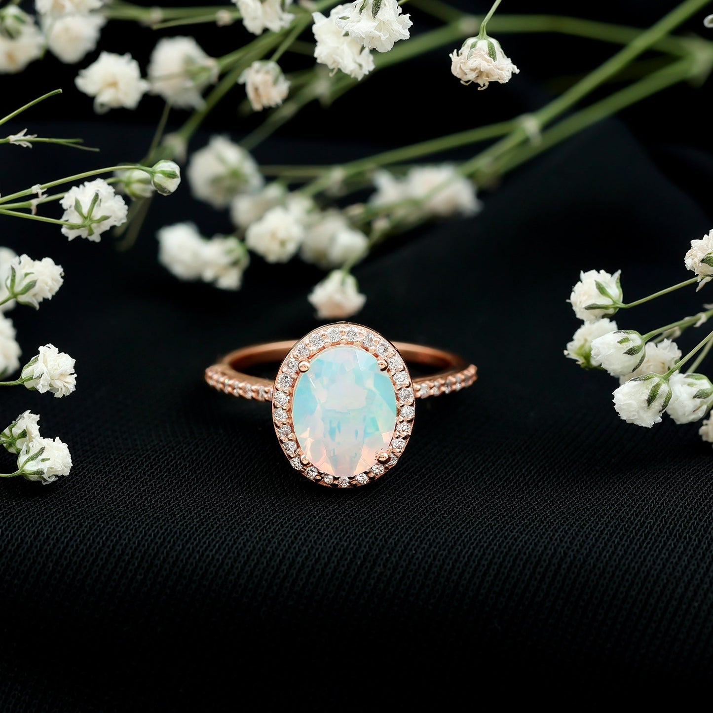 Certified Real 1.3 Carat Ethiopian Opal Engagement Ring with Diamond Halo