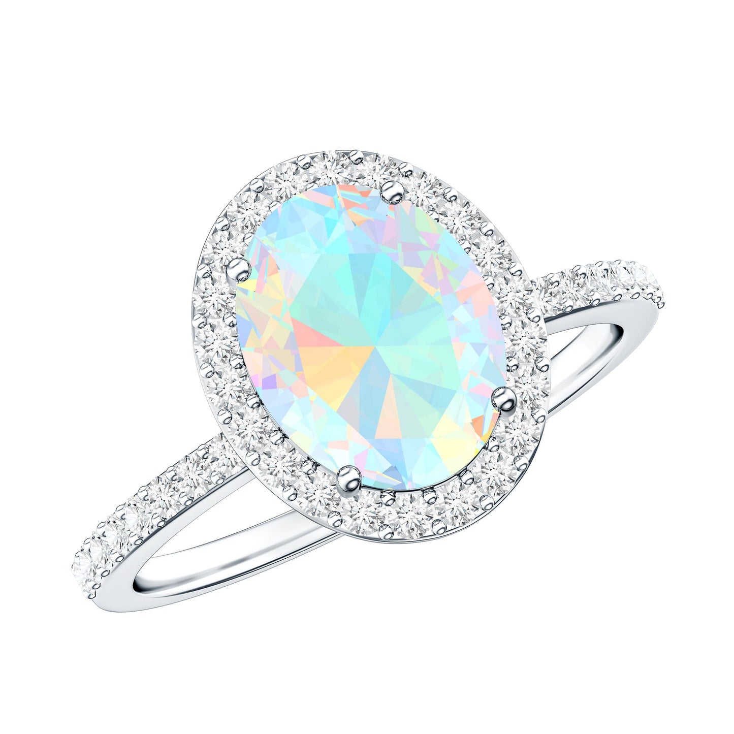Certified Real 1.3 Carat Ethiopian Opal Engagement Ring with Diamond Halo